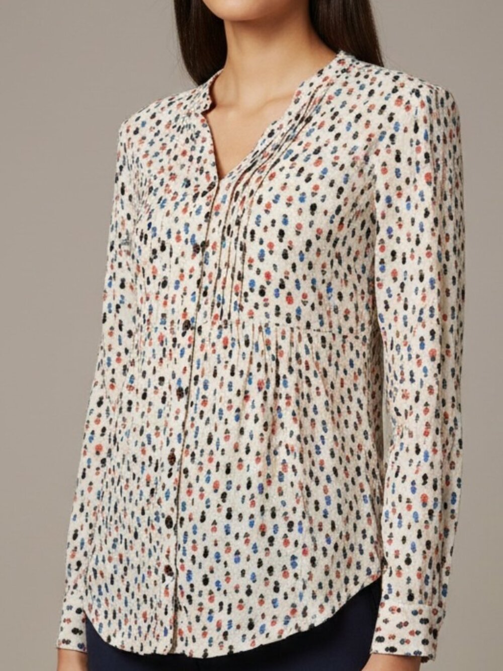 Maeve Anthropologie Women 0 Rayon Button Up Blouse Pintuck Long Roll Tab Sleeve